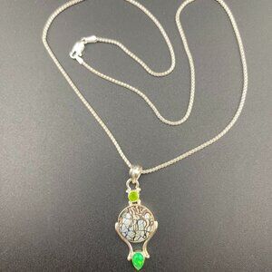 Opal Peridot Abalone Pendant & 20" Sterling Silver Popcorn Necklace - 7.2 Gm